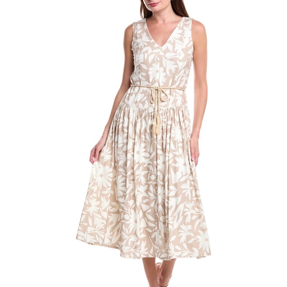 NWT Julia Jordan Beige and White Floral Midi Dress Size 6